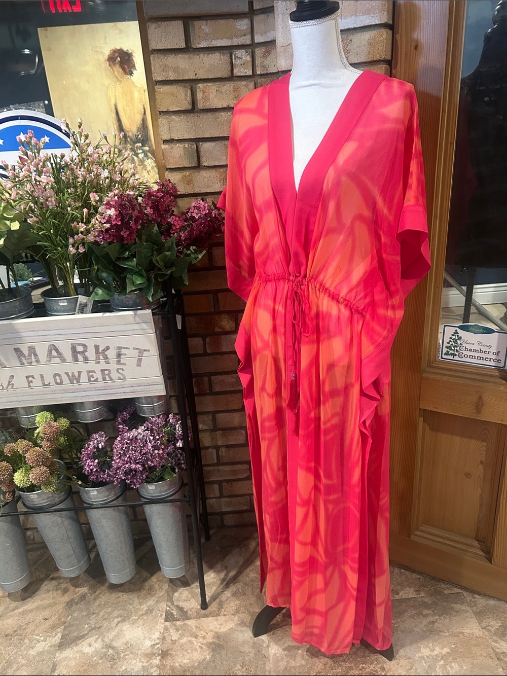 NWT DKNY Vibrant Pink-Maxi Caftan